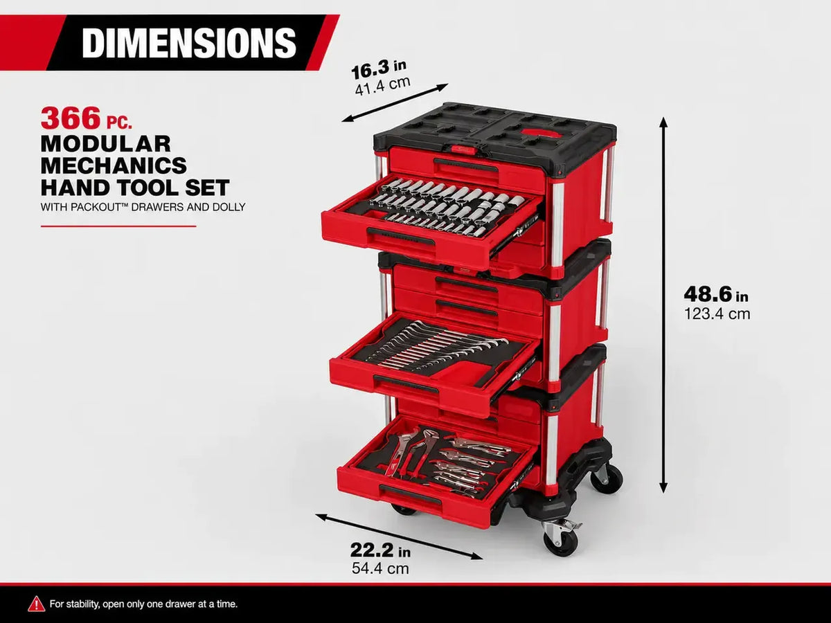366-piece rolling tool system dimensions
