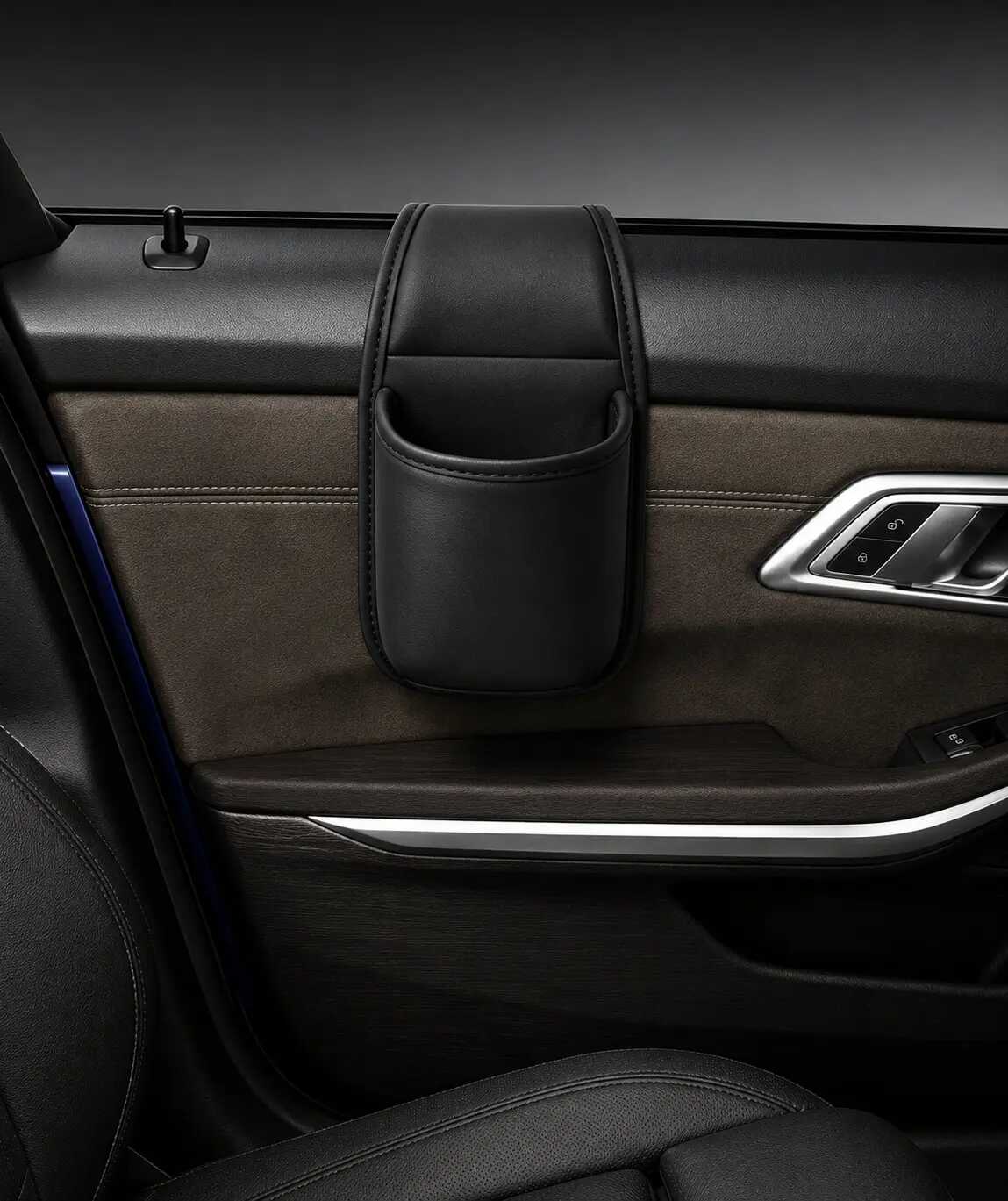 2-layer leather adhesive car door storage pocket
