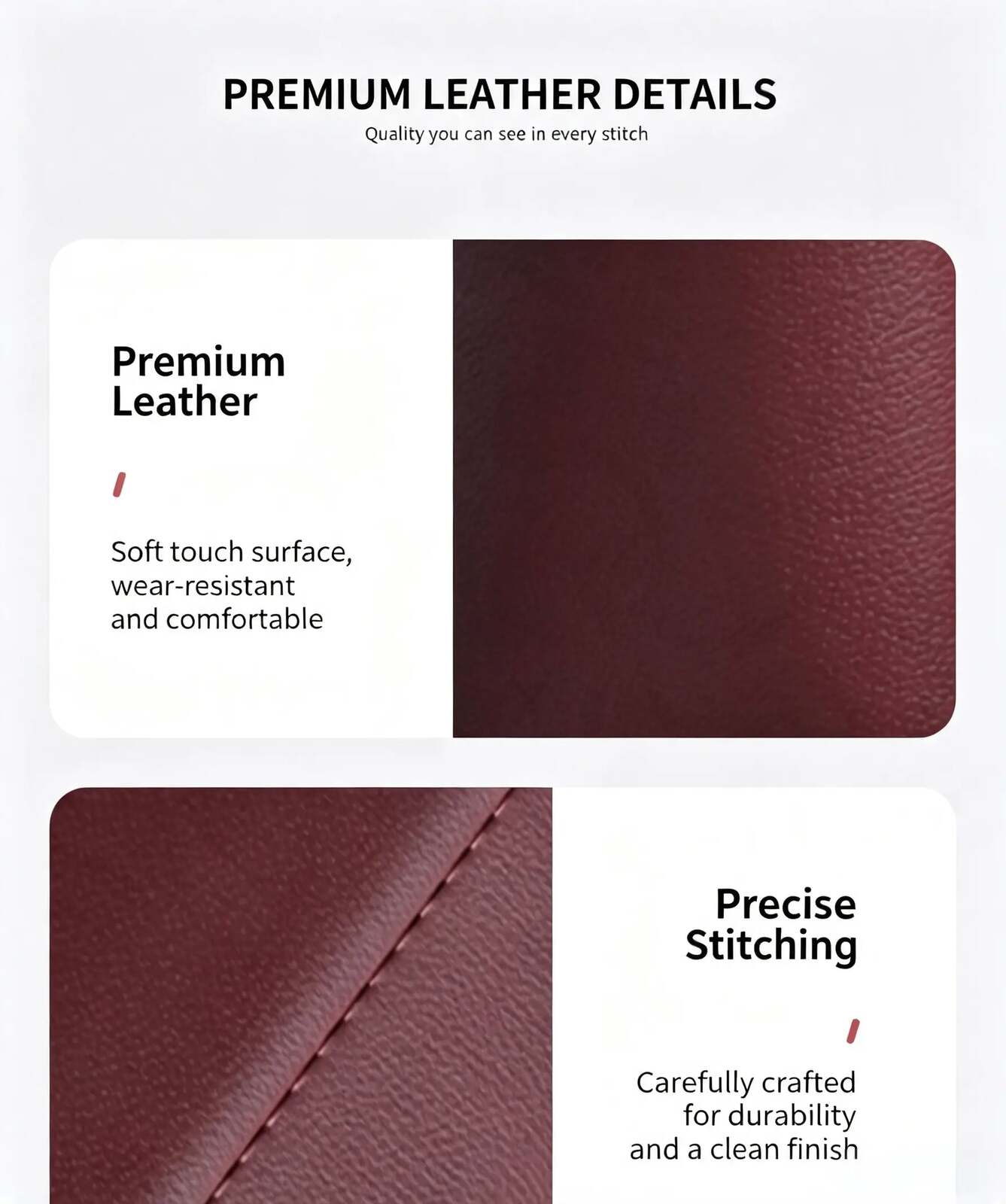 Leather material and stitching detail