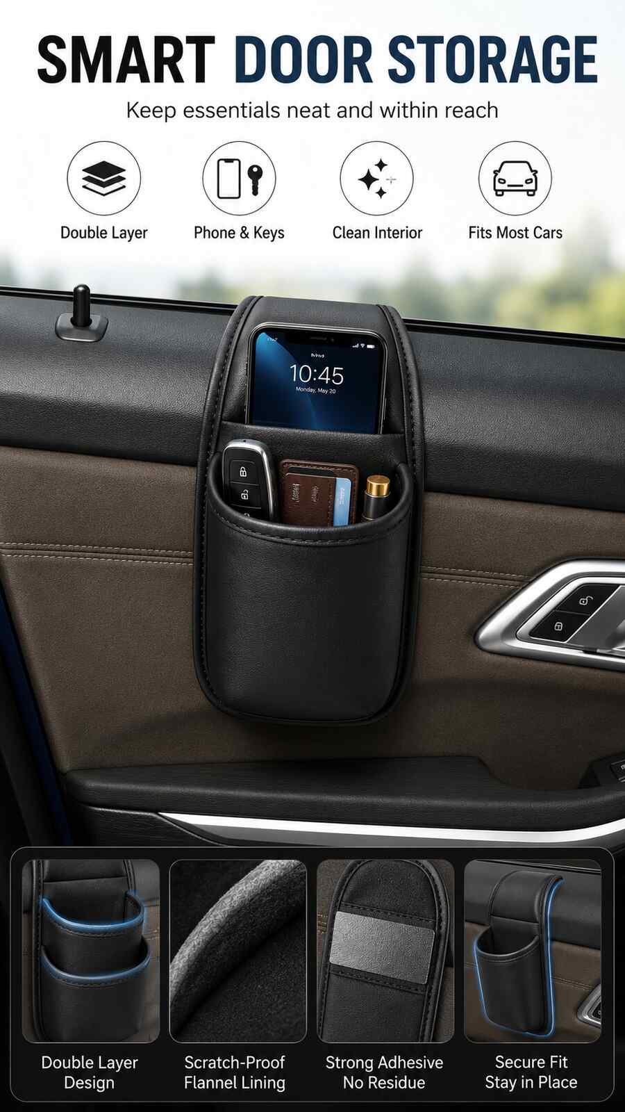 Smart double-layer car door storage