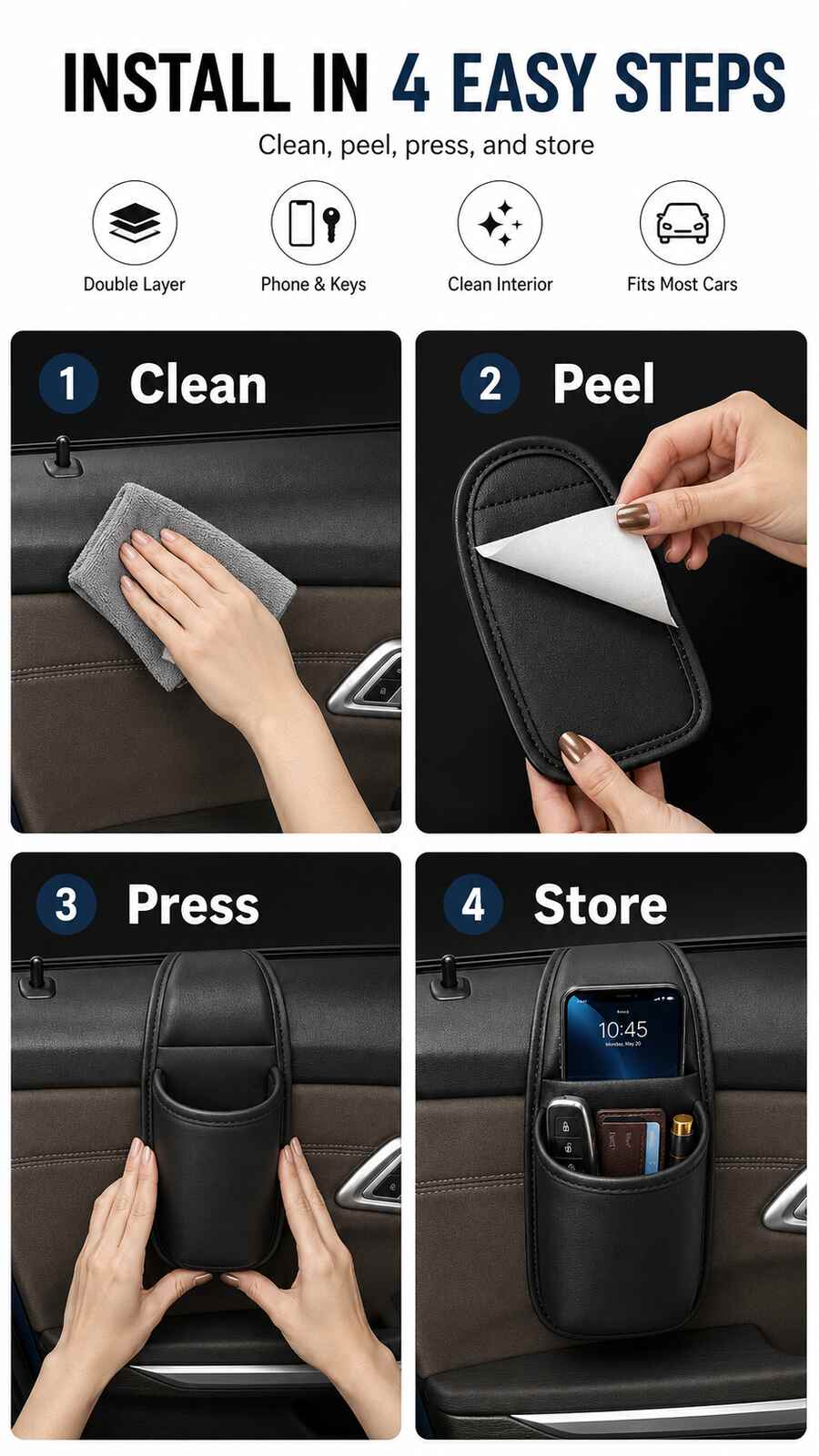 Four-step adhesive installation guide