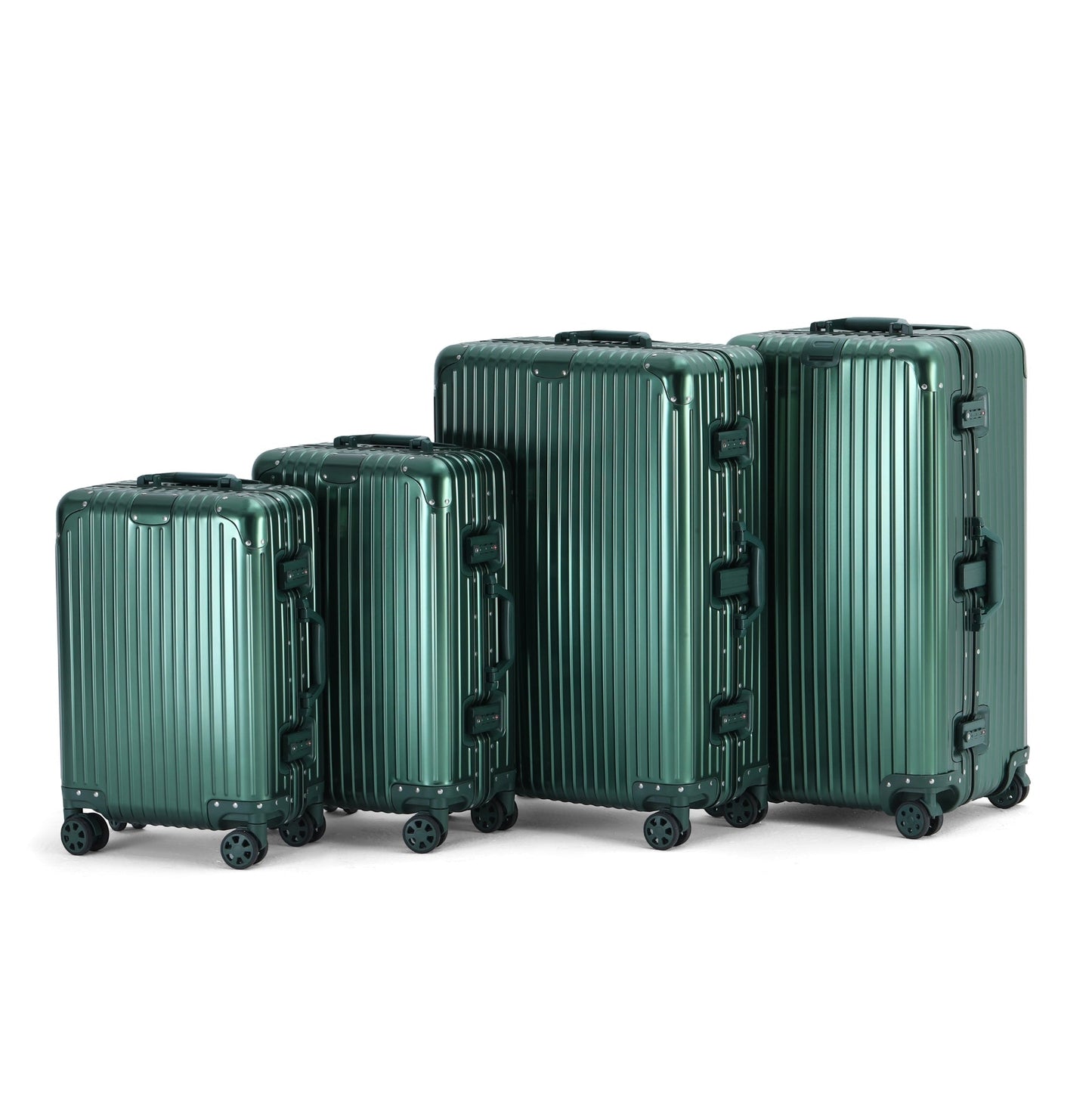 Racing green aluminum luggage