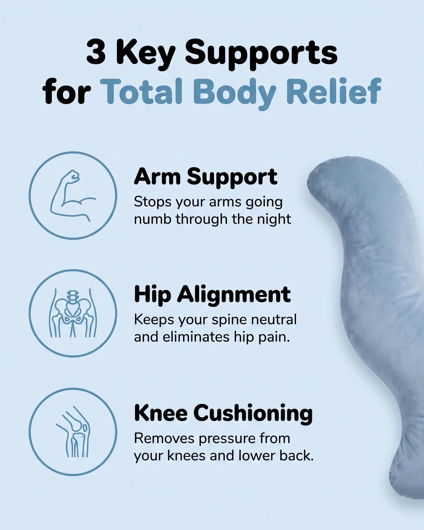 Ergonomic Body Support Pillow - Full Body Pillow for Side Sleepers