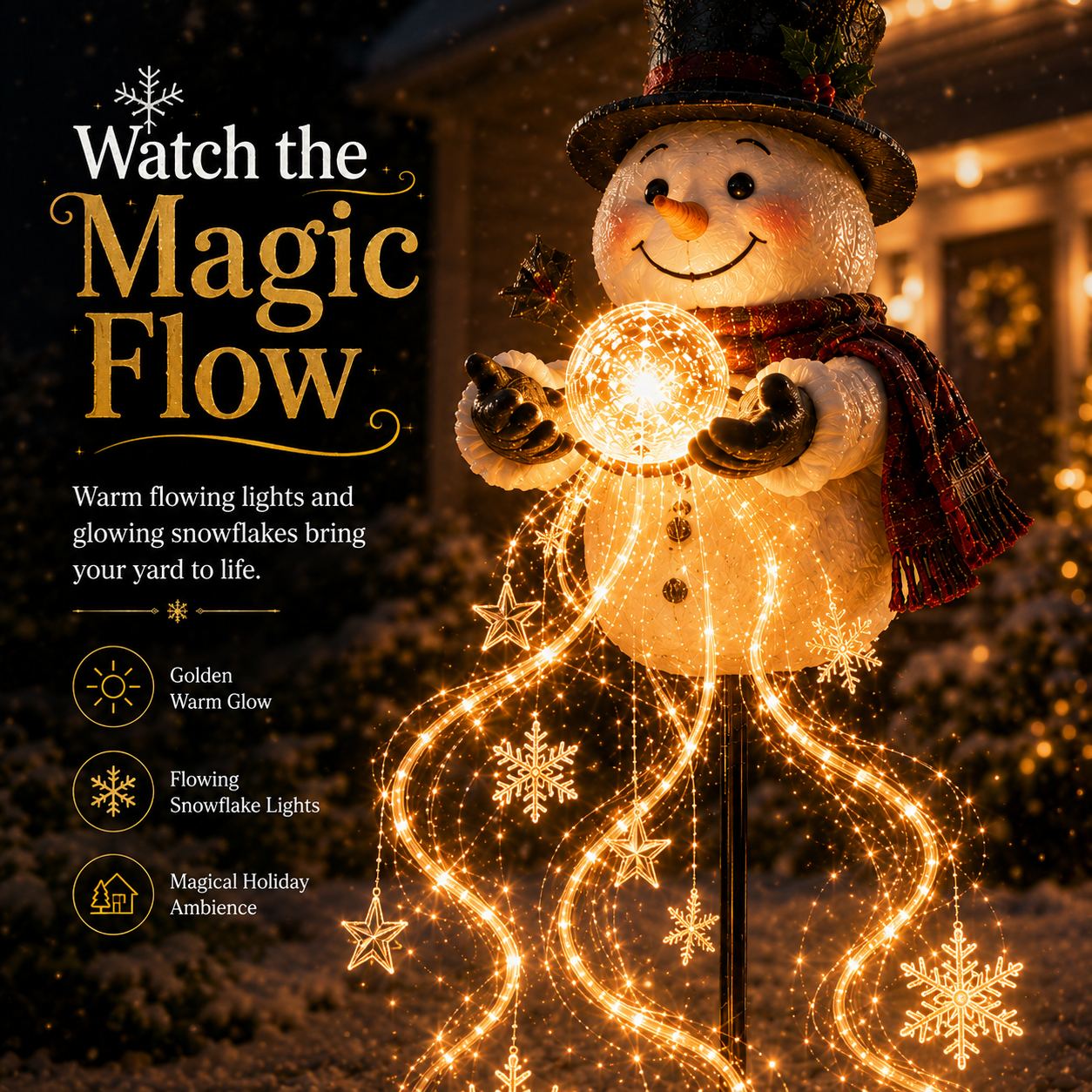 Snowman Magic Fountain warm flowing Christmas lights