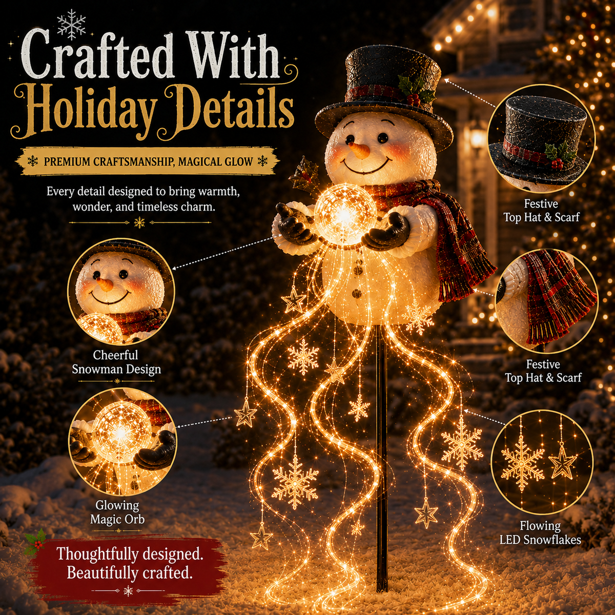 Snowman Magic Fountain festive holiday design details