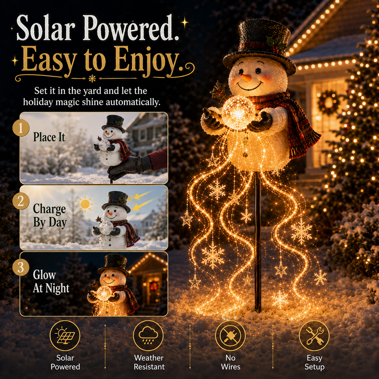 Solar powered Snowman Christmas garden light easy setup