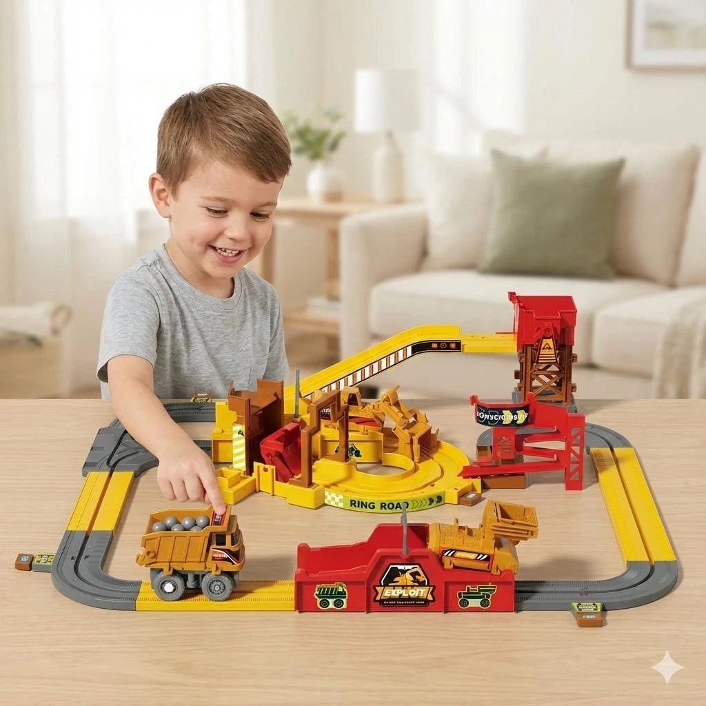 Motorized quarry adventure construction truck track set