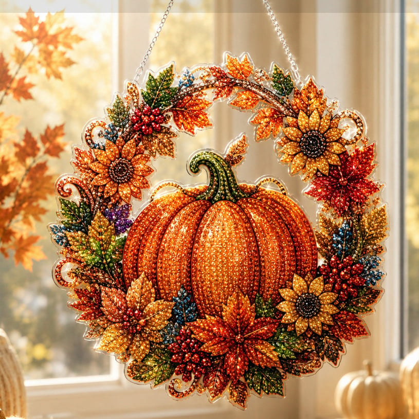 Autumn pumpkin diamond painting wreath DIY kit