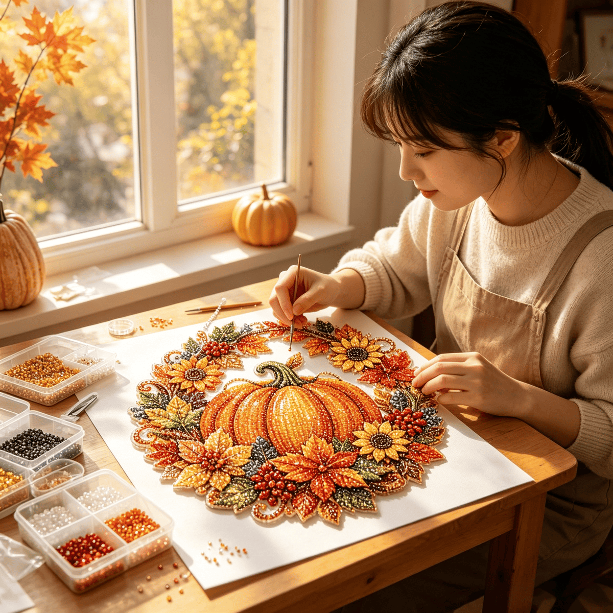 Autumn diamond painting wreath kit contents