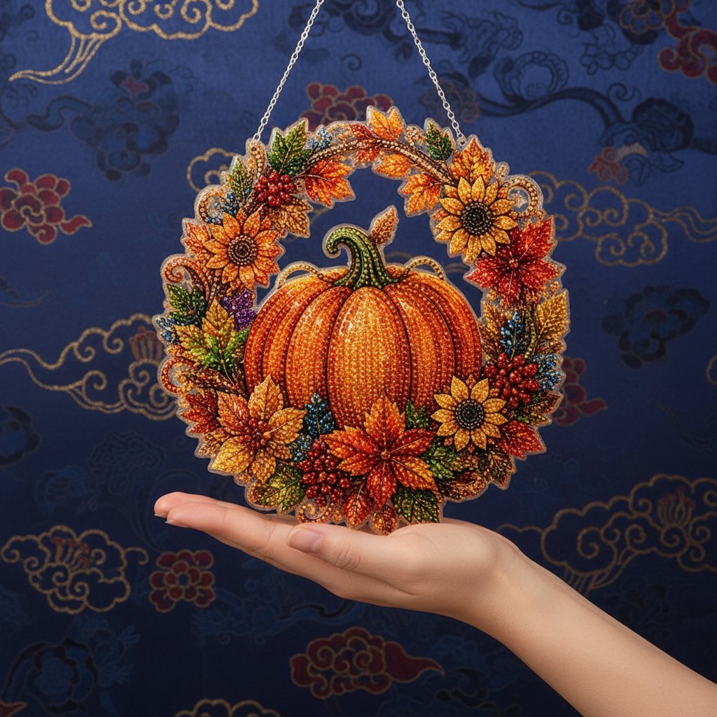 Completed autumn wreath held in hand